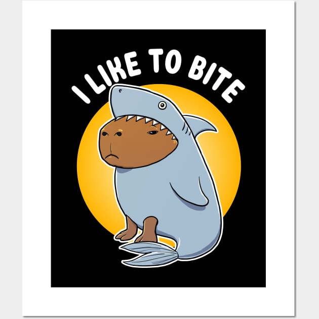 I like to bite Capybara Shark Costume Wall Art by capydays